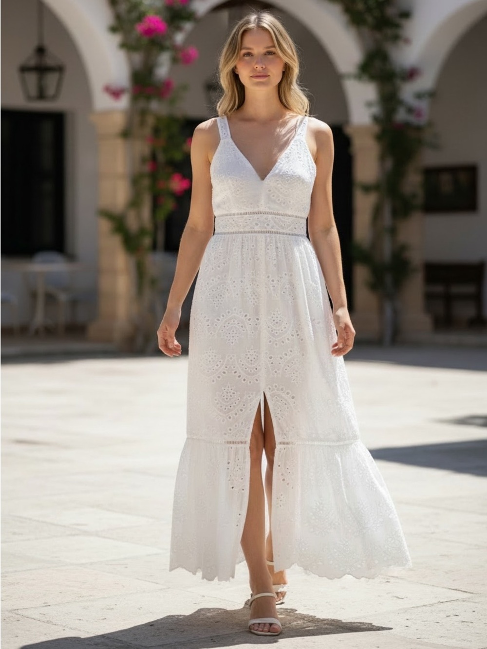 ALTAR'D STATE NWT Boho White Eyelet Embroidered Sleeveless Midi Dress L